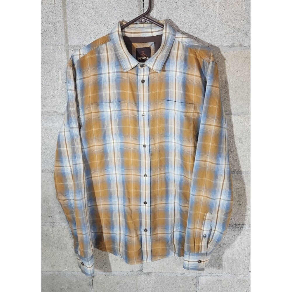 prAna Long Sleeve Plaid Button Up Men's Shirt Size L